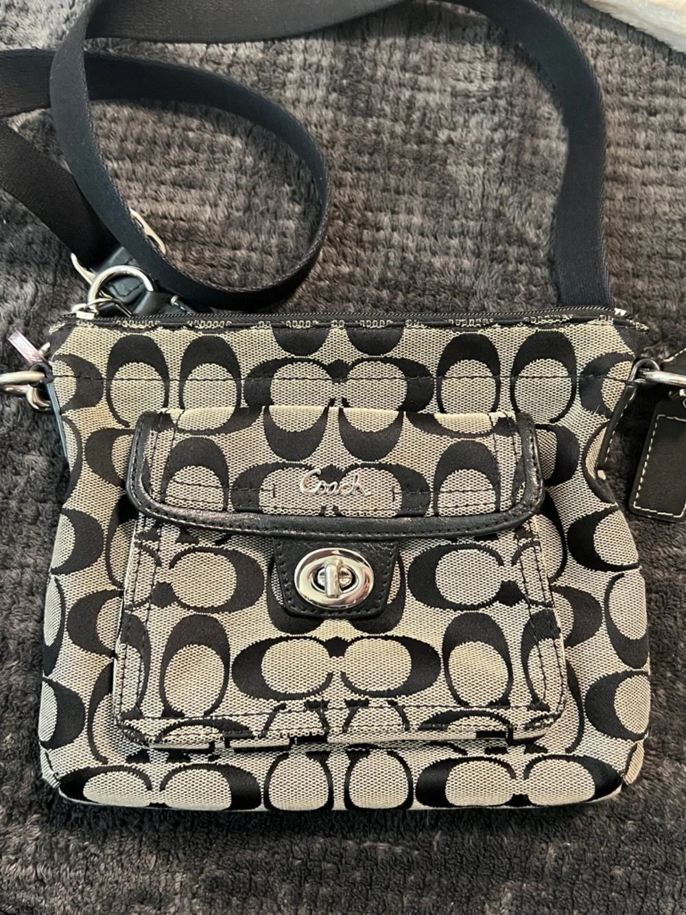 Coach Tan and Black Signature Canvas Crossbody